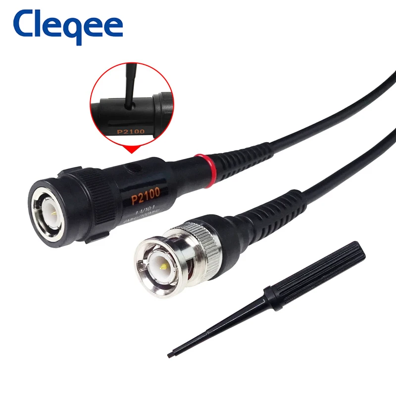 Cleqee P2100 Oscilloscope Probes + P1007B Test Hooks Leads Mini Grabber to BNC Coaxial Cables Set Insulated Probe For DIY Cable