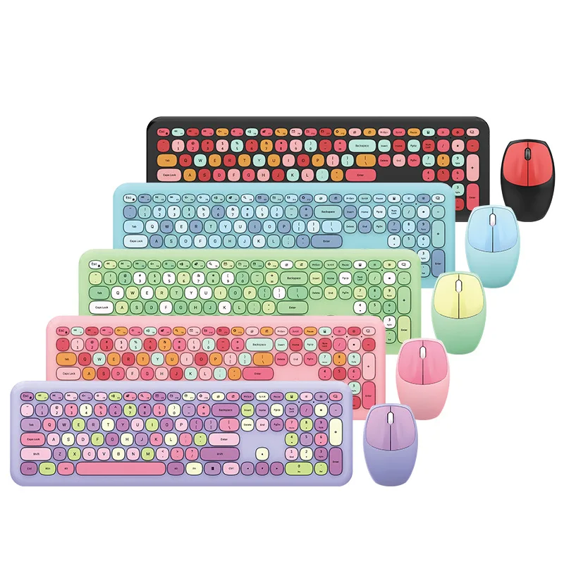 

Small Fresh Macaron Color Wireless Keyboard and Mouse Set Girls Lovely Chocolate Silent Infinite Color Keyboard