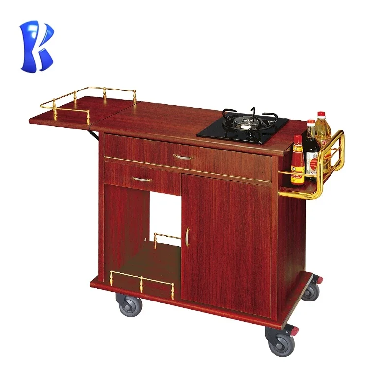 

OKEY Hotel Solid Wood Four Wheels Cooking Cart Flambe Trolley
