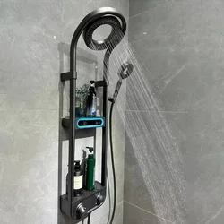 Juego de ducha de baño gris de alta gama, cabezal de ducha redondo, bañera, latón caliente y frío, pantalla LED, grifo mezclador, Sistema de ducha, nuevo diseño Villa Home Baño Ducha Termostato Grifo Set