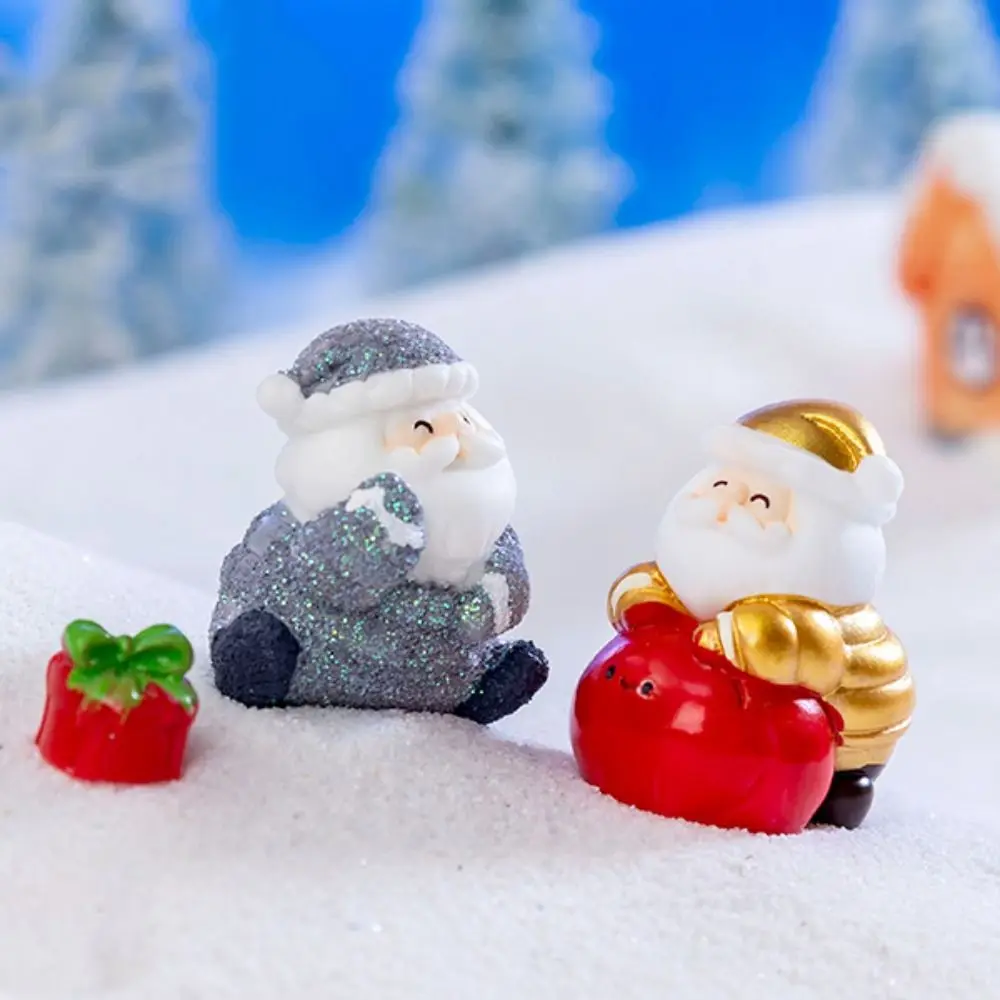 Gold Silver Christmas Figurines Accessories Xmas Ornament Cartoon Santa Statue Fairy Garden Toy Desktop Knick-knacks