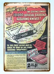 Placche da parete man cave 1949 BAZOOKA Boy scout Scouting coltelli metal tin sign