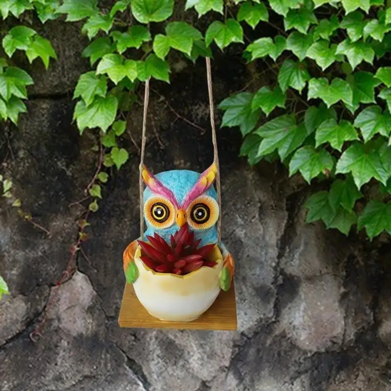 G92C Unique Owl Hanging Planter for Indoor Plant Decorative Resin Flower Pots for Succulents and Small Green Plant