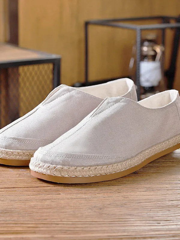 

Men's Summer Casual Canvas Shoes Breathable Linen Upgraded Version Flat Heel round Toe Rubber Bottom Comfortable Lazy Man Shoes