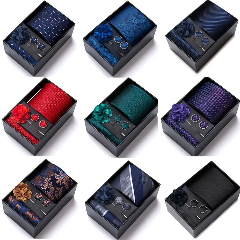

4Pcs/Set Designer Neck Tie Brooch Set Luxury Paisley Hanky Cufflinks Business Adjustable Men's Suit Lapel Flowers Bridesman