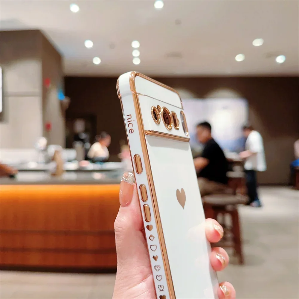 For Pixel 8 Pro 9 Fashion Love Heart Plating Case for Google Pixel 7A Pixel 8 9 Pro ProXL Shockproof Soft Lens Protection Cover