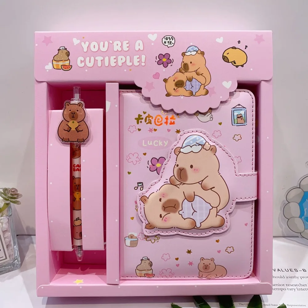 Capybara Kawaii Ballpoint Pen Set, Papelaria bonito dos desenhos animados, Estudante Crianças Gel Pen, Caixa De Presente De Aniversário