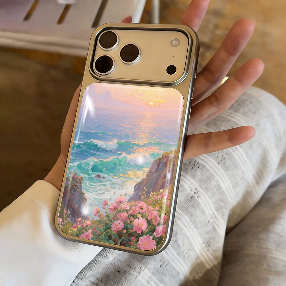 Neue Blumen-Meer-Küsten-Klebstoffhülle für iPhone 15 17 13 Pro Max Phone 11 12 ProMax 14 15 16 Plus Hüllen Stoßfeste Luxus-Coque – Detail 3