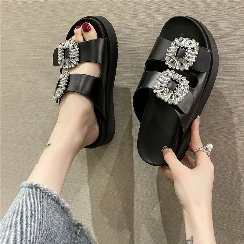 Crystal Women Flats Slippers Shoes 2024 Flip Flops Summer New Fashion Brand Open Toe Beach Outdoor Sandals Pumps Slides Mujer