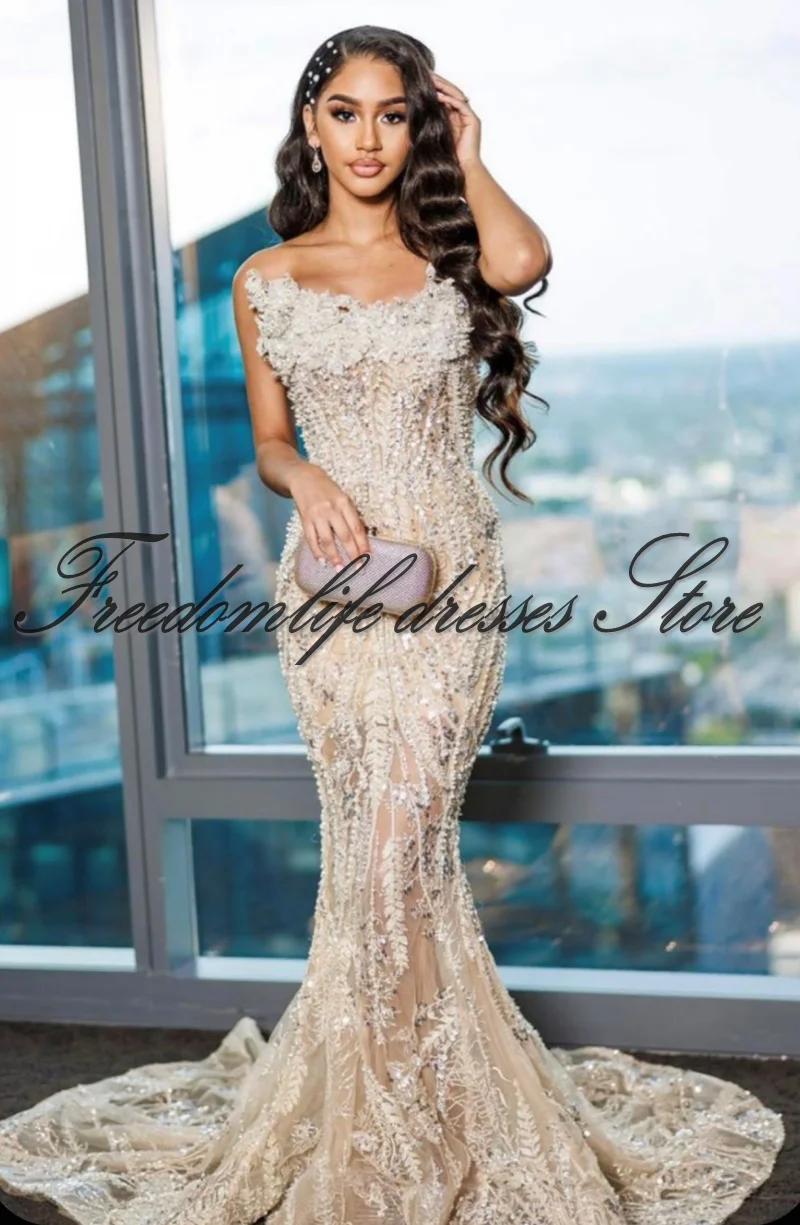 Luxury Mermaid Mermaid Evening Dresses Sequin Beading Elegant Prom Gowns Formal Wedding Party Outfits