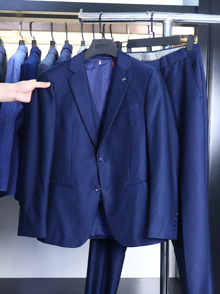 

Comfortable Gentleman's Tee-Piece Suit Set Spring Men's Clean Color Busin Casual Wear Youth Trend Flat Collar Single Button