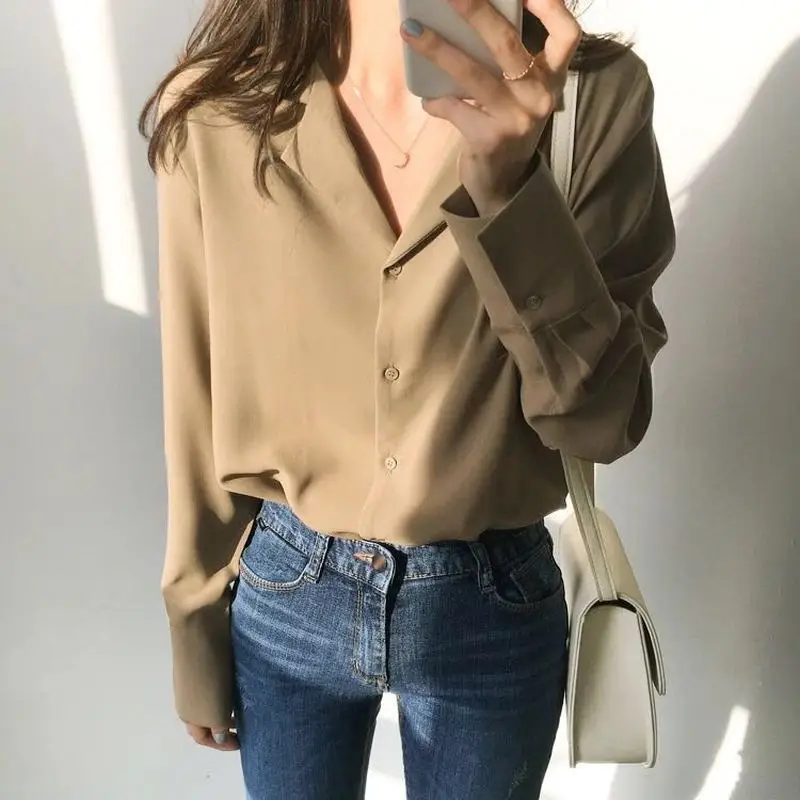 Womens Tops And Blouses Solid White Blouse Office Shirt Blusas Mujer De Moda 2024 Long Sleeve Blouse Women Shirts Clothes A405