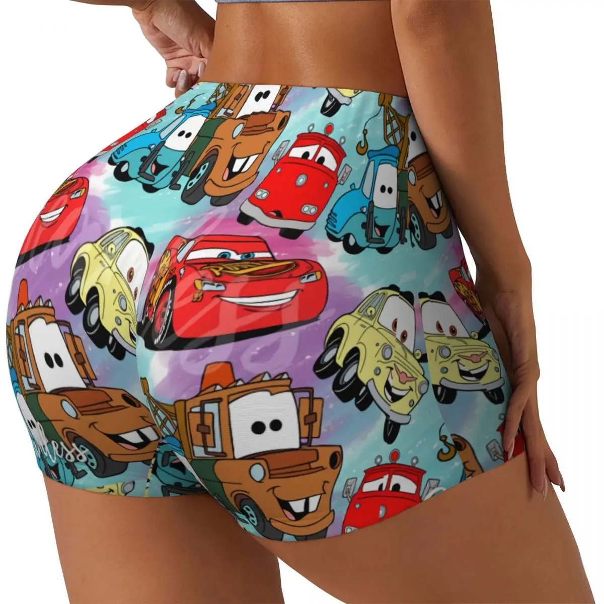 Custom Lightning McQueen Cars Collage Workout Running Volleyball Shorts Women Gym Yoga Shorts