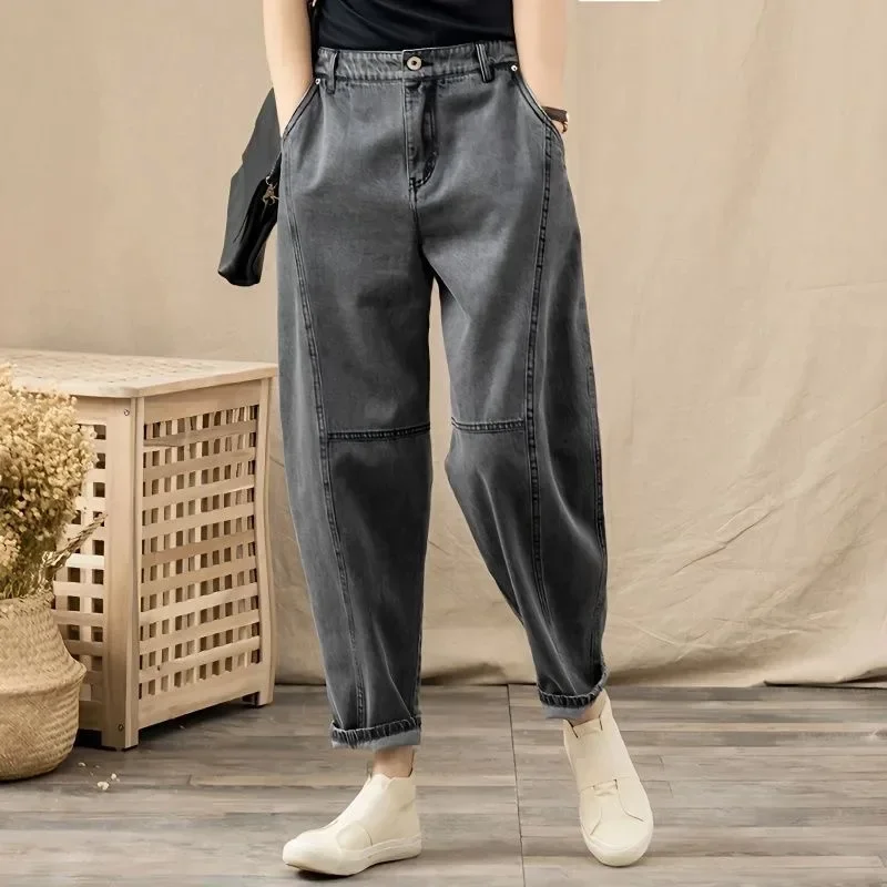 Bloomers Women High Waist Trousers Oversize Vintage Loose Jeans Wide Leg Vaqueros Ankle Length Pants Casual Harem Denim Pantalon