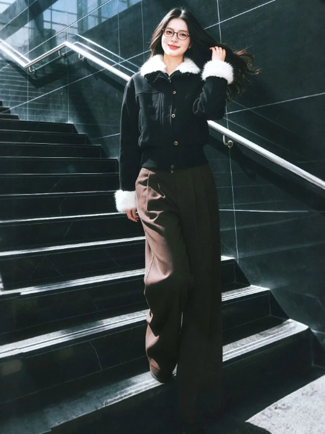 American Retro Thiened Warm Bla Leather Jaet Women's Faion Spring 2026 Small Size ular Top Ciwalk Casual Wear