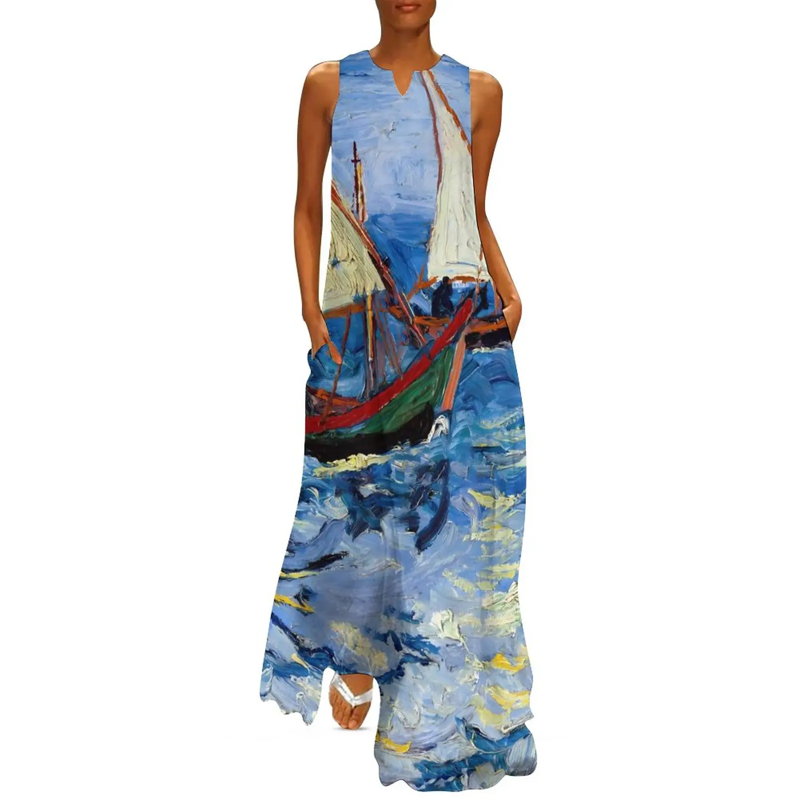 Vincent Van Gogh Dress Summer Seascape Aesthetic Boho Beach Long Dresses Women Custom Kawaii Maxi Dress Large Size