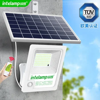 INTELAMP 태양광 모션 센서 투광 조명, 리모컨 포함, 고휘도 2500lm, 18000mAh, 다양한 시나리오에 적합