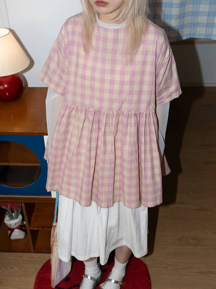 

Slimming Floral Print Pink Short Sleeve Shirt Overhead Style Spring Summer Casual Loose Fit Cotton Women's Fashion Top