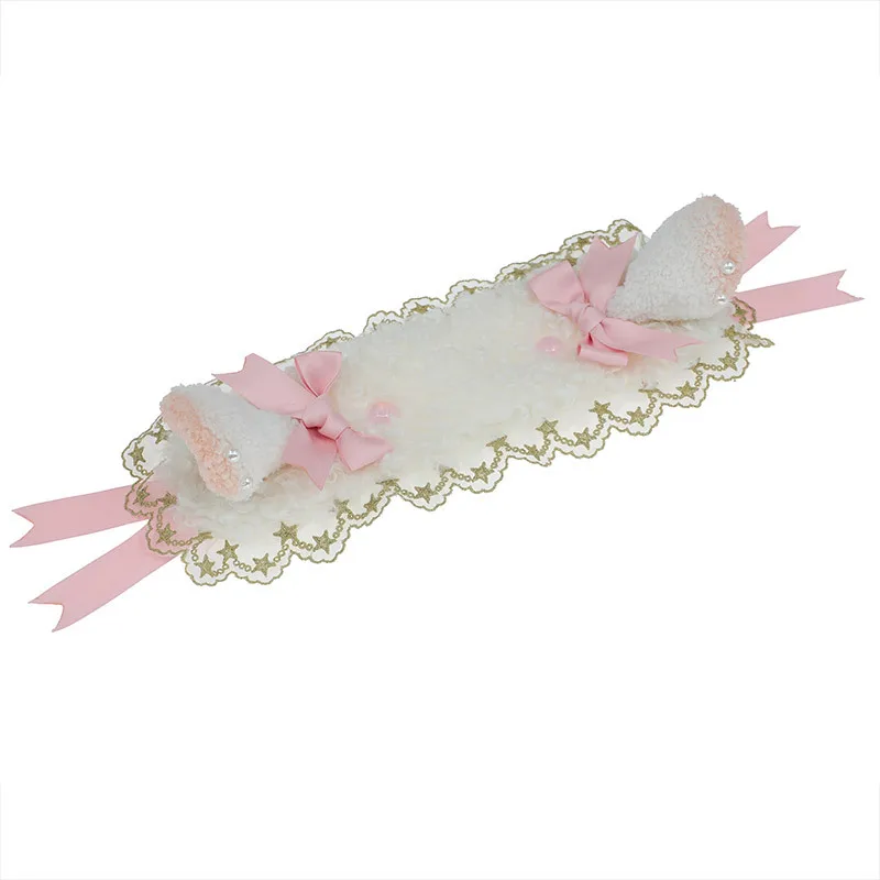 Diadema de orejas de oveja Kawaii Lolita, accesorios de oreja de oveja, aro de pelo de Cosplay JK Girl, tocado de lazo de encaje, tocado de felpa, horquilla