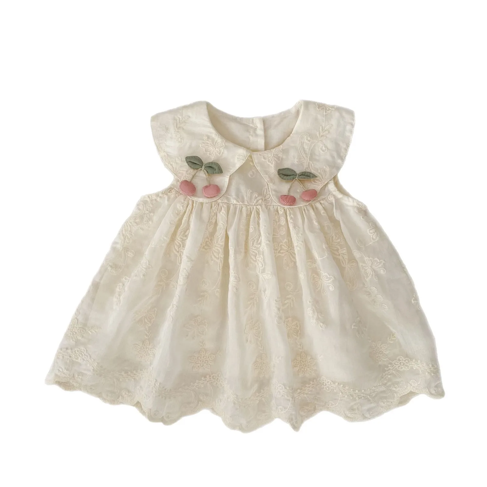 New Summer Dress for Girls Sweet Flower Embroidery Princess Dress with Ruffles and Sleeveless Vest for Baby Girls