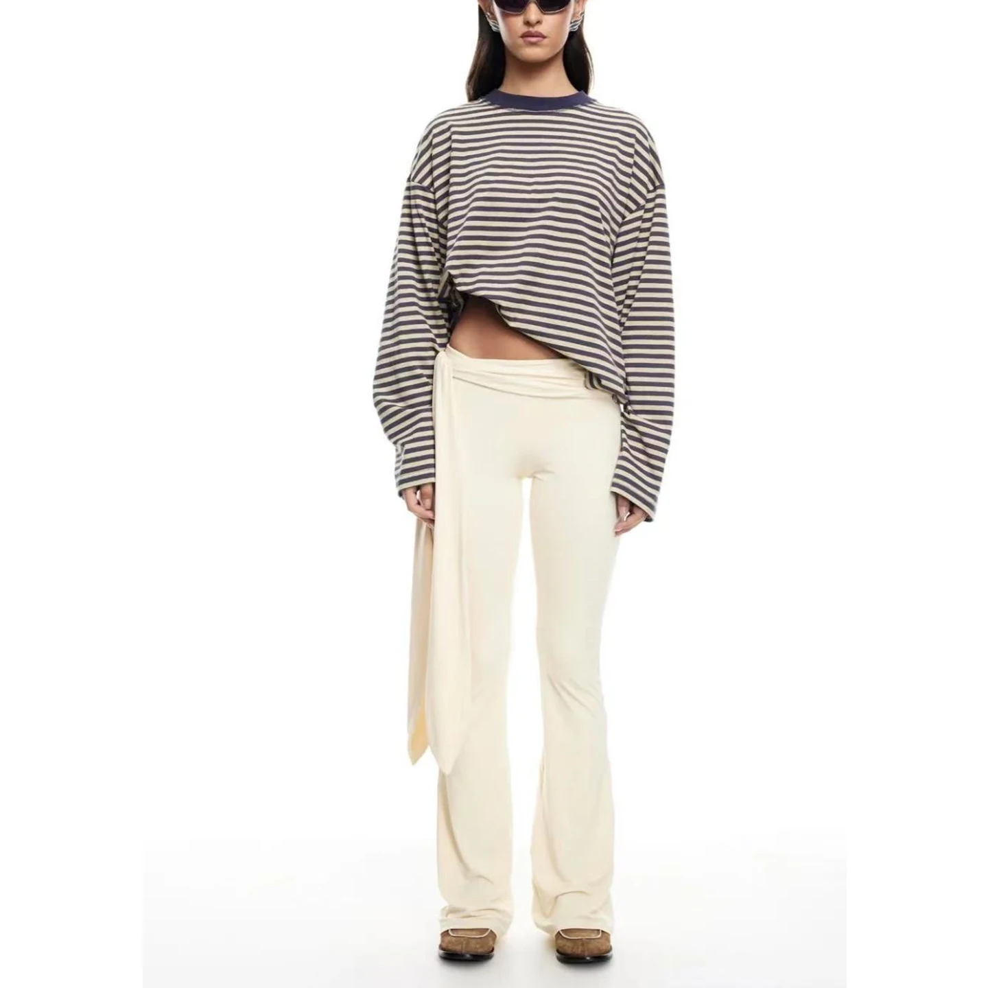 Cseta de Verano Nueva, Hoada, de Manga Larga, Cuello Redondo, a Rayas, Informal, Cómoda, Estilo Casual para Mujer, de Fi...