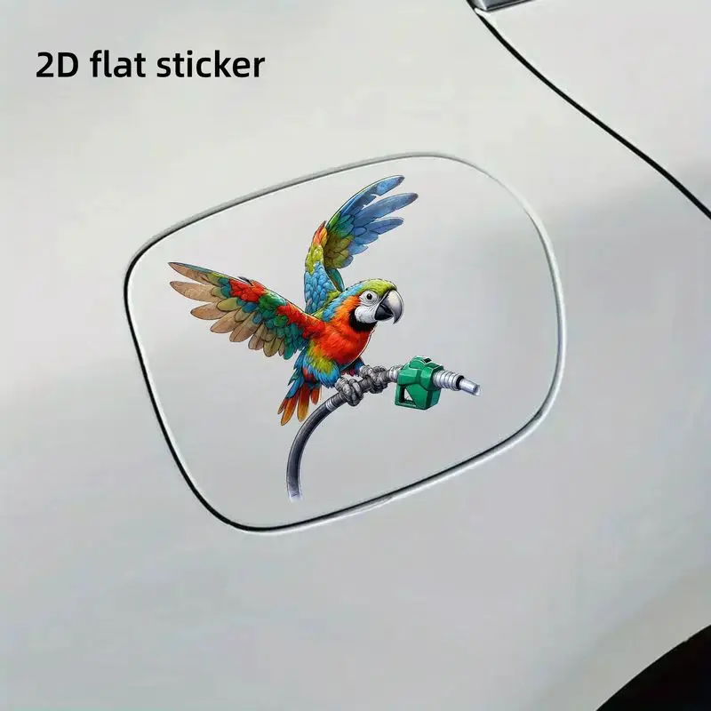 1PC Funny Parrot Gas Nozzle Sticker Waterproof Self-Adhesive Vinyl Decal for Car Fuel Tank Cap Window Motorcycle Decor