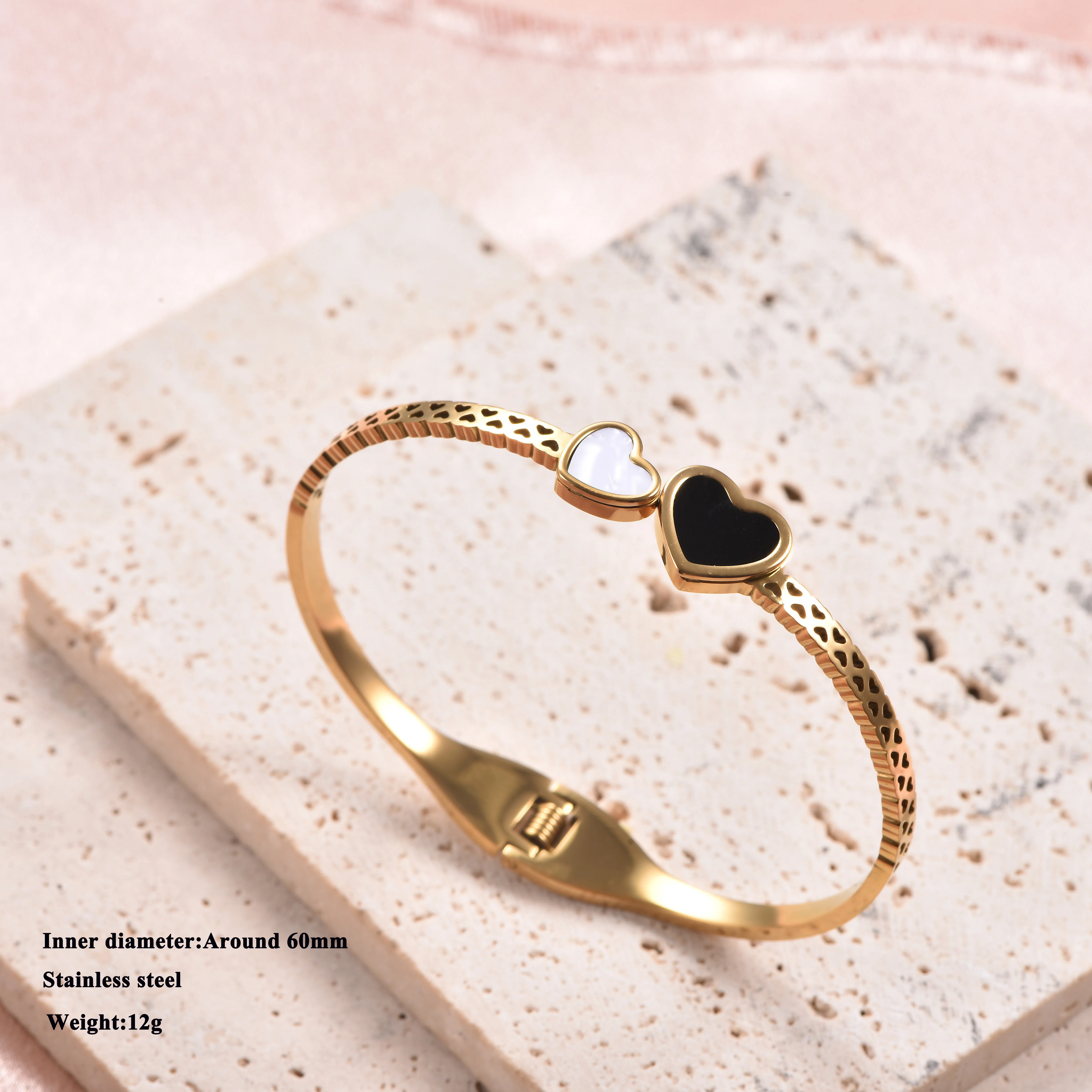 18K vergoldeter Edelstahl-Armreif, romantisches Schmuckgeschenk, wasserdicht, eleganter Schmuck – Detail 6