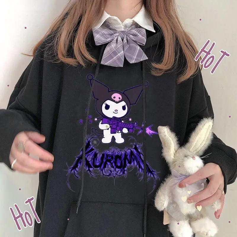 Sudadera con capucha de Anime japonés Sanrios Kuromi para mujer, sudadera con estampado de dibujos animados Y2K, chaqueta de uniforme Jk para chica, Jersey informal para estudiante, Tops