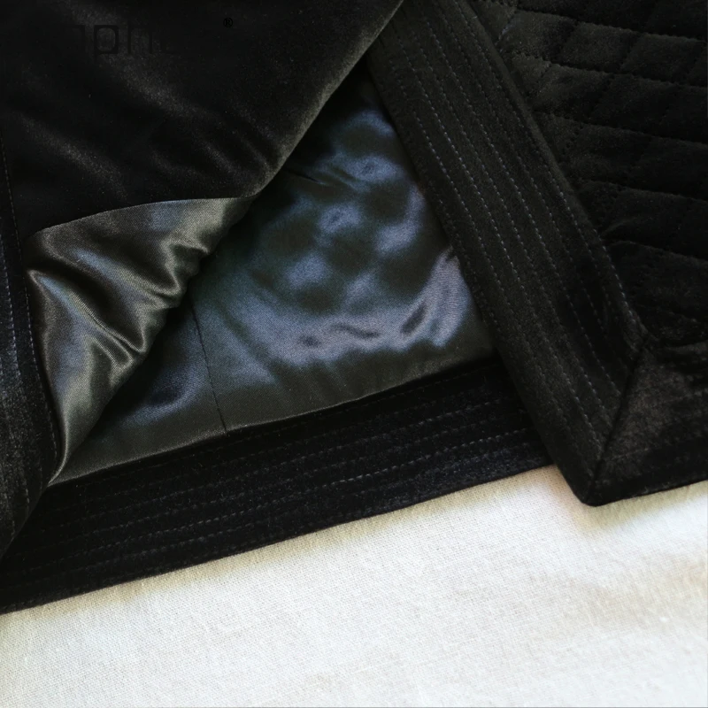 Estação europeia high-end moda magro trespassado acolchoado engrossado casaco de veludo de comprimento médio para mulheres jaquetas estilo hepburn