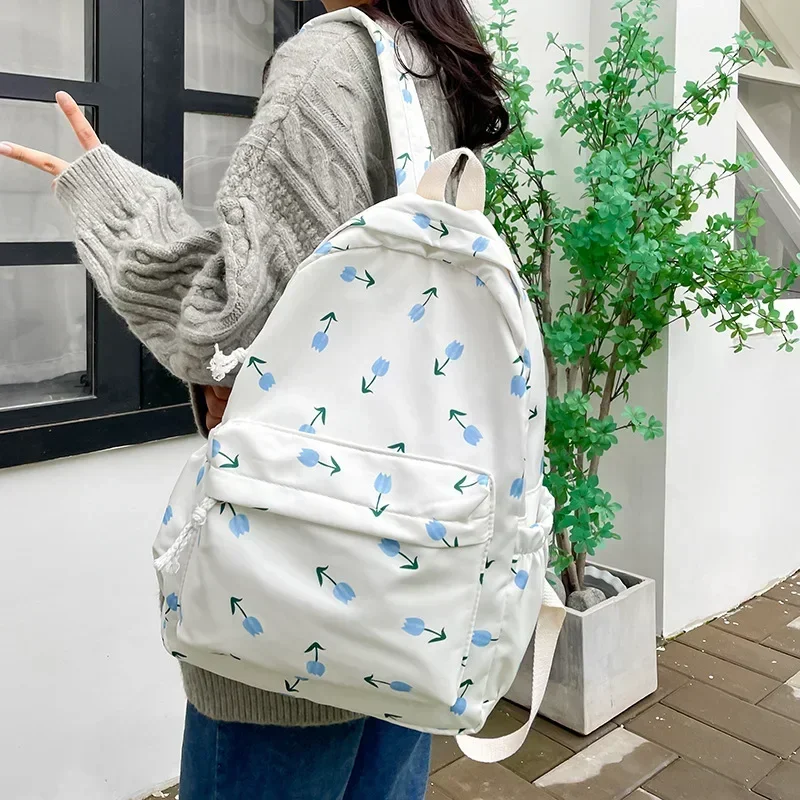 Sac à dos d'étudiant coréen floral blanc, sacs d'école pour adolescentes, sac de livre de marque pour femmes, sac à dos en nylon mignon