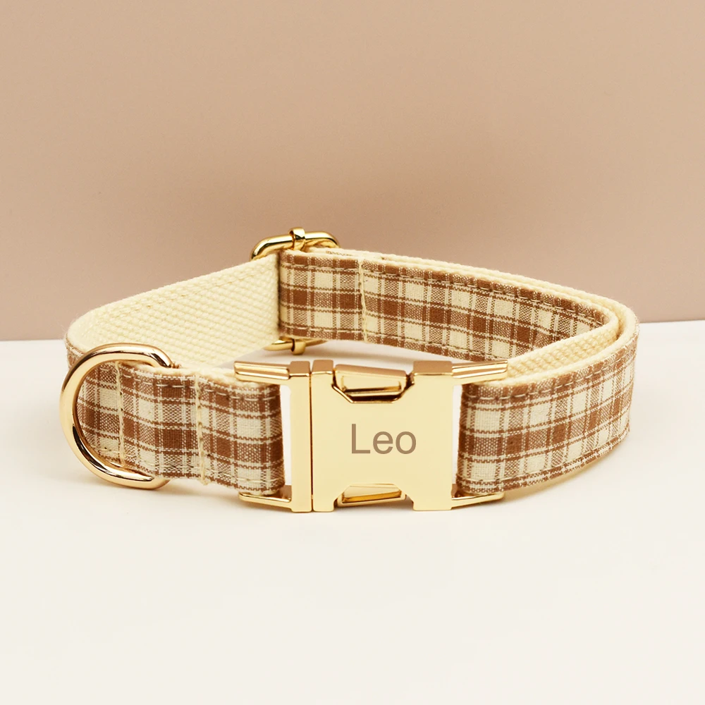 Kariertes Muster, weiches Hundehalsband, Leine, Gravur auf Halsband und Geschirr, graviertes Namensschild, Haustierbedarf, Hundeleine, Rastermuster, 25 – Detail 2