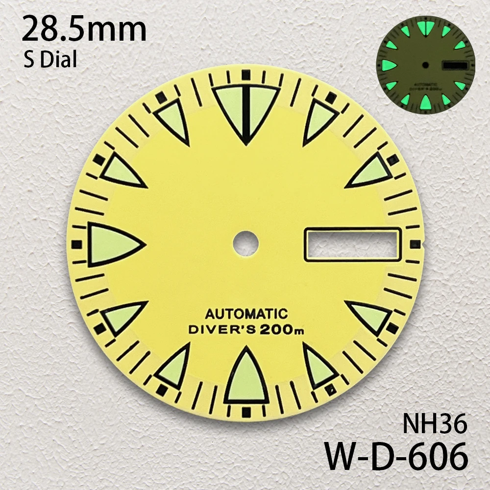 28.5mm S Logo Monster Dial Fit NH35/NH36/4R/7S Automatic Movement Green Luminous  Matte Dial  Watch Modification Accessories