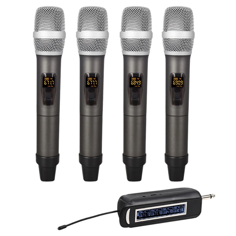 

Wireless Microphone System 4 Channel UHF Wireless Microphone Set With Four Handheld Microphones For Karaoke Weddings