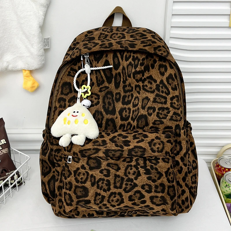 Casual Soft School Bags Leopard Print Sewing Thread 2025 High Quality Bags for Women Large Capacity Zipper Nylon Backpacks