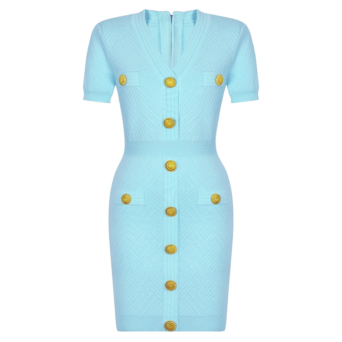 ZJYT Nuovo 2025 Abito maglione lavorato a maglia con scollo a V da donna Manica corta Bottoni Casual Aderente Abito estivo nero Elegante tubino per le feste