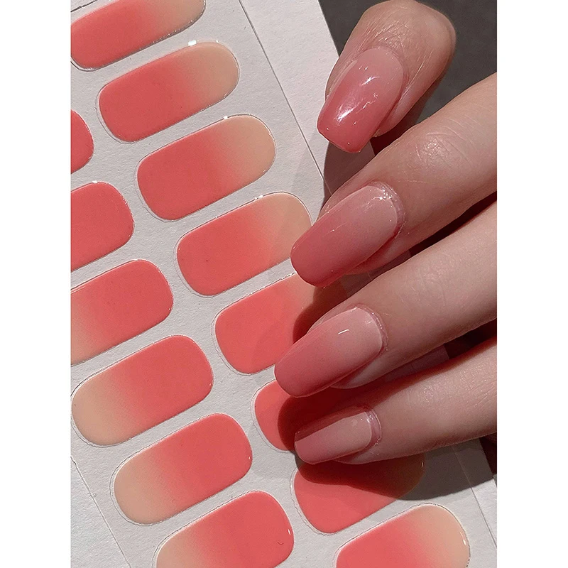 Pegatinas de Gel semicurado para uñas, calcomanías semihorneadas de Color sólido y gradiente, puntas de pasta, necesita nueva pegatina de uñas completamente adhesiva