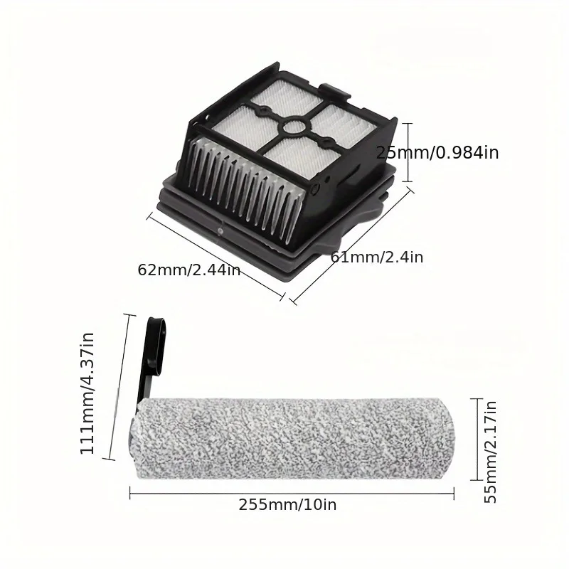2 Roller Brushes + 6 HEPA Filter Accessories For Tineco Floor One S6 Extended Edition S6 Wet/Dry Vacuum Cleaner