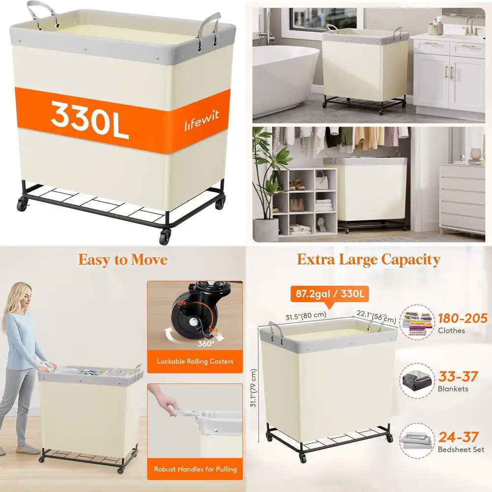 

Большая корзина для белья на колесиках и ручках, прочная корзина со стальным каркасом для дома, гостиницы, общежития, белая
