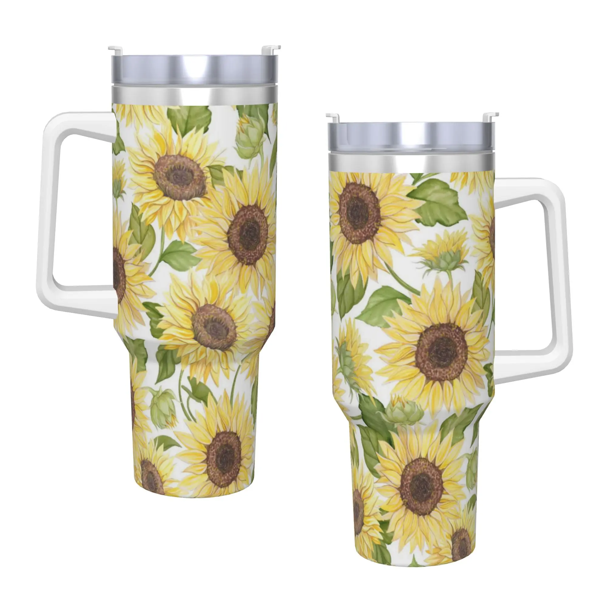 Rural flowers Tumbler sunflower Cold Drink Water Bottle Heat Preservation Stainless Steel Thermal Mug Printed Driving Car Mugs