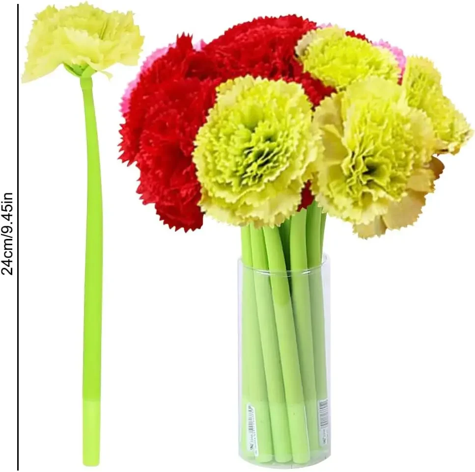 32 Pcs Creative Flowers Artificial Carnation Gel Pen Black 0.5mm  for Girls Women Teacher At Home Office School Desk Decorations