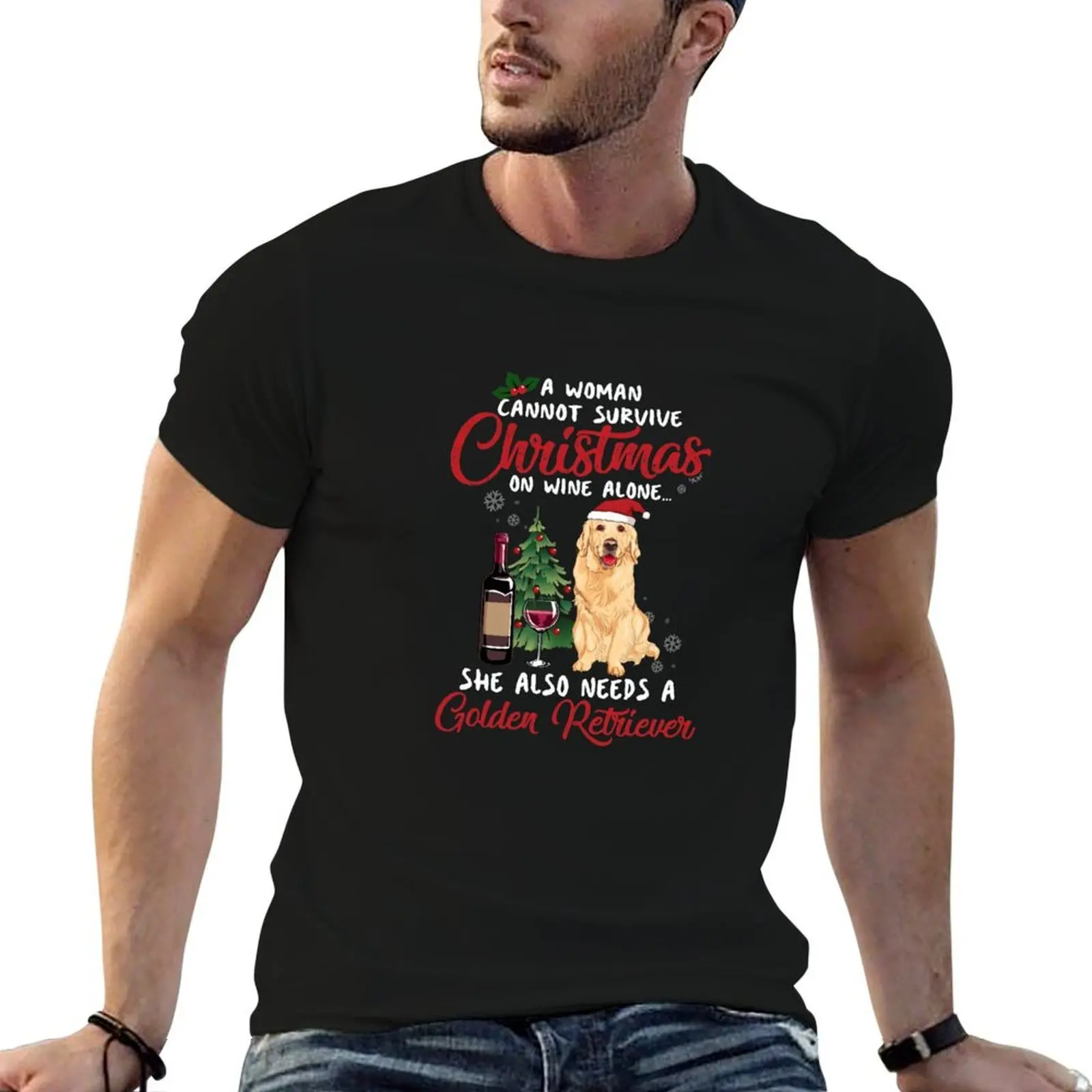 Women Golden Retriever and Wine Funny Christmas Gift T-Shirt new edition essential t shirt mens graphic t-shirts hip hop