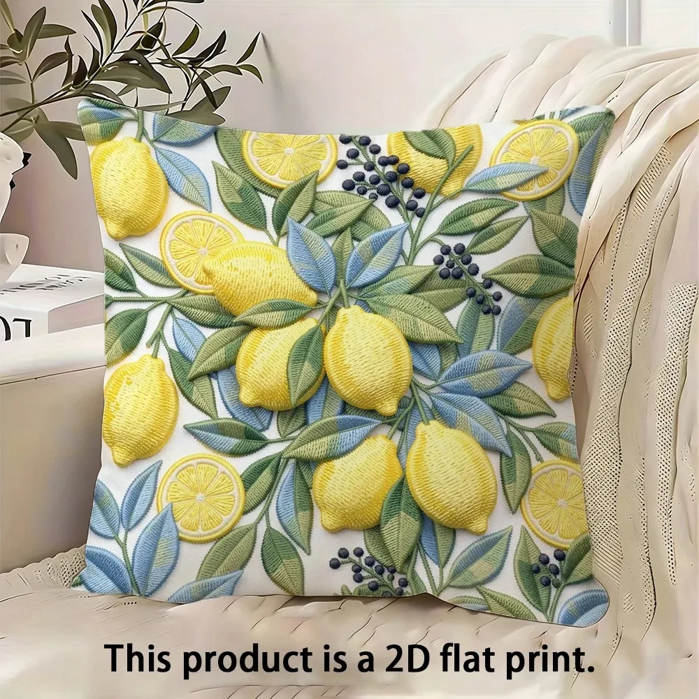 Summer Yellow Lemon Fruit Cushion Cover Peach Skin 2D Flat Printed Botanical Pillow Case For Couch Bedroom Sofa