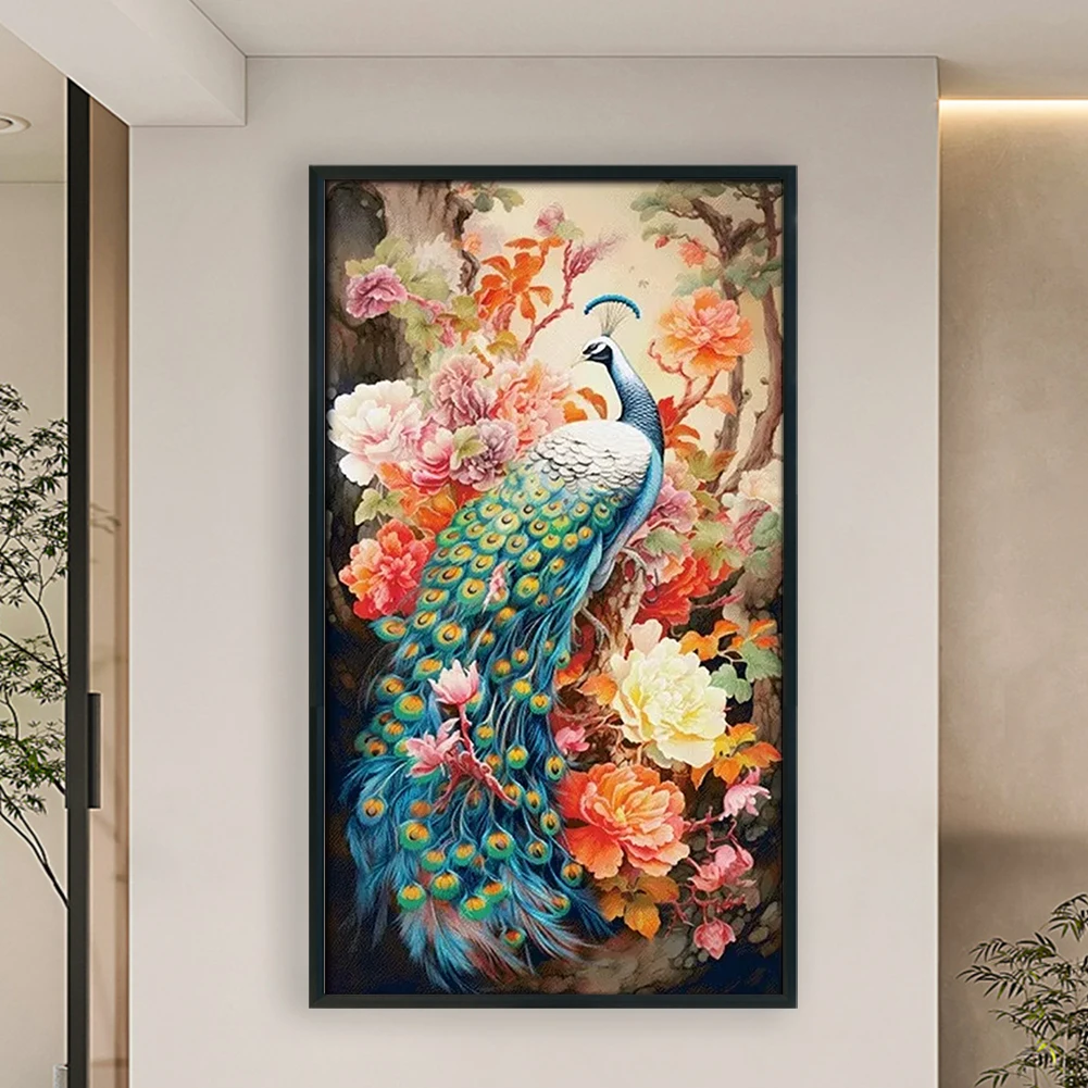

Full Embroidery cotton Thread 16CT Print Peacock Peony Cross Stitch 73x119cm