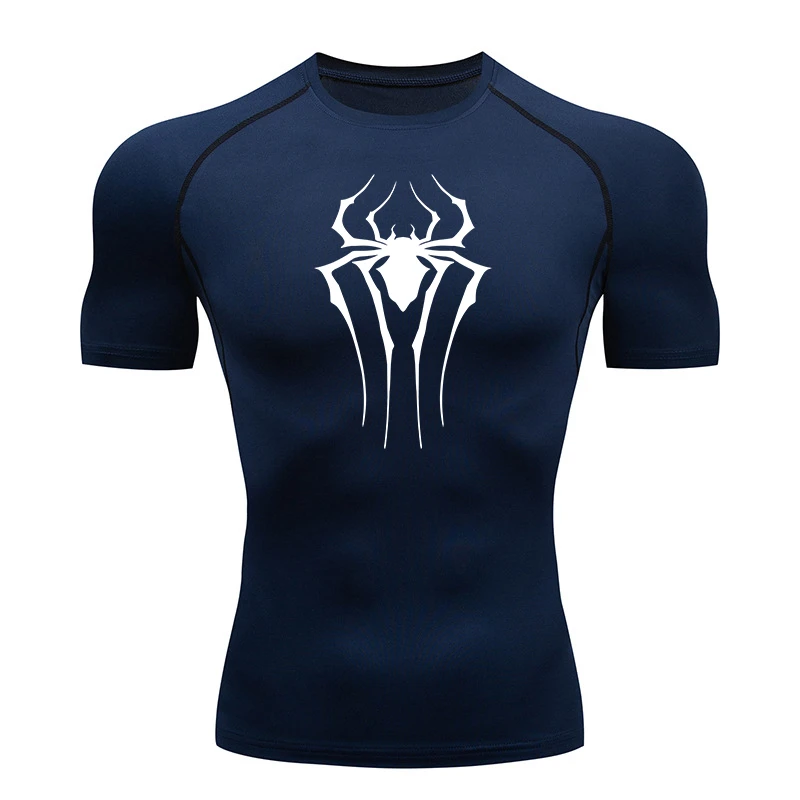 Kompressionsshirts mit Spinnen-Aufdruck für Herren, Sommer, kurzärmelig, Rashguard, Fitnessstudio, Workout, T-Shirt, sportlich, schnell trocknend, Unterhemden