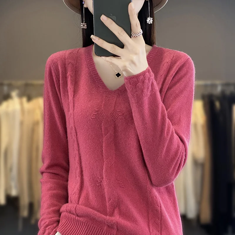 2023 Autumn Winter Fashion Women V-Neck Candy Color Knit Jumper Lady Cashmere Sweater Female Casual Pullovers Women\'s Clothes