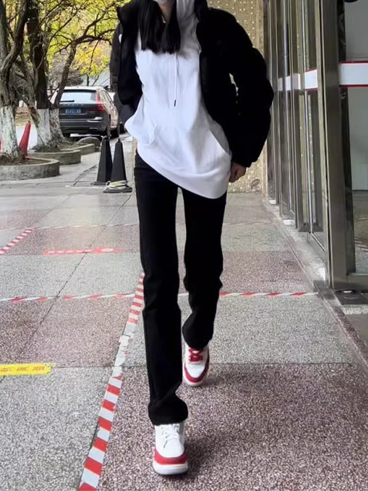 

American High Street Straight Leg Skinny Jeans Women's Spring Autumn Tall Extended High Waist Slimming Floor-Length Pants