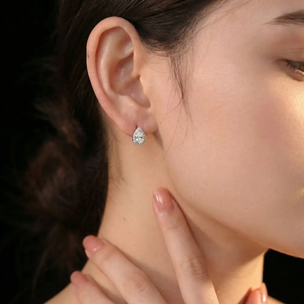 New Sparkling Water Drop Zircon Hoop Earrings Mini Silver Teardrop Stud Earrings Copper Pear Ear Buckle Girls