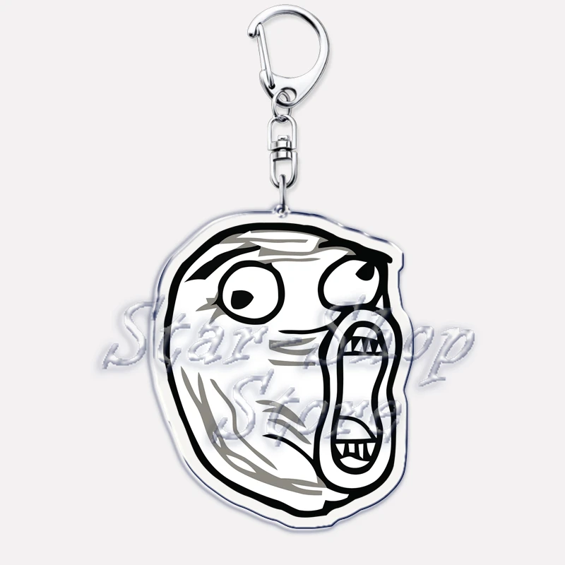 Engraçado TrollFace Keychain, NoMeGusta Rage Face, ForeverAlone Pingente, Chaveiro Anel, Chaveiro para Saco, Acessórios de jóias, Fãs Presentes