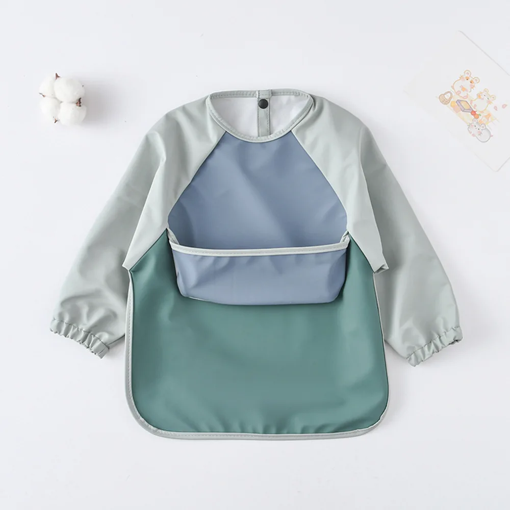 Kids Baby Long Sleeved PU Bibs Children Toddler Art Crafts Waterproof Mealtime Protection Washable Easy Clean Smock Boys Girls