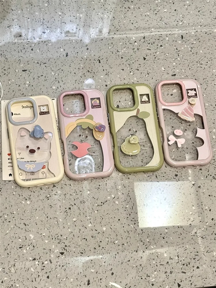 

West Highland Stack Silicone Phone Case with Stand for 16Promax Women's Style Full Protection Cute Cartoon Design
